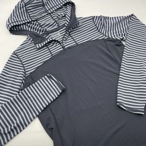Mountain Hardware Womens Medium Hoodie Quarter Zip Pullover Blue Striped